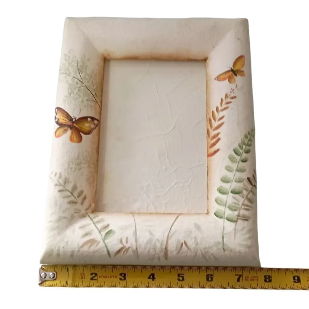 Butterfly Paper Mache' Photo Frame Cottagecore Fairy Garden Vintage 90s Painted.